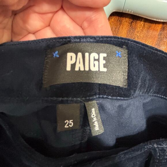 Paige Hoxton Ankle Velvet Stretch Pants Midnight Blue Size 25 Preowned Designer - Picture 4 of 5